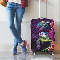 Hawaiian Plumeria and Hibiscus with Turtles Luggage Cover Polynesian Art Purple Color - Polynesian Pride