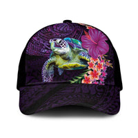 Hawaiian Plumeria and Hibiscus with Turtles Mesh Trucker Cap Polynesian Art Purple Color - Polynesian Pride