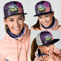 Hawaiian Plumeria and Hibiscus with Turtles Mesh Trucker Cap Polynesian Art Purple Color LT03 - Polynesian Pride