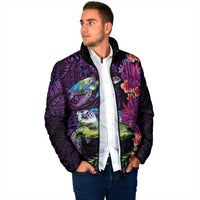 Hawaiian Plumeria and Hibiscus with Turtles Padded Jacket Polynesian Art Purple Color - Polynesian Pride