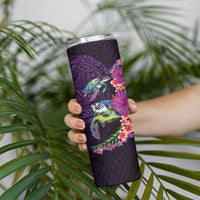 Hawaiian Plumeria and Hibiscus with Turtles Skinny Tumbler Polynesian Art Purple Color - Polynesian Pride
