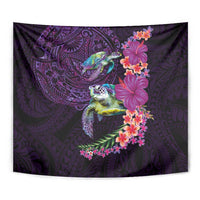 Hawaiian Plumeria and Hibiscus with Turtles Tapestry Polynesian Art Purple Color - Polynesian Pride