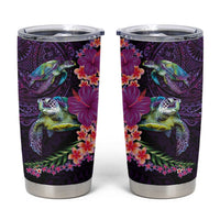 Hawaiian Plumeria and Hibiscus with Turtles Tumbler Cup Polynesian Art Purple Color - Polynesian Pride