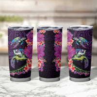 Hawaiian Plumeria and Hibiscus with Turtles Tumbler Cup Polynesian Art Purple Color - Polynesian Pride