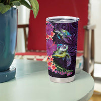 Hawaiian Plumeria and Hibiscus with Turtles Tumbler Cup Polynesian Art Purple Color - Polynesian Pride