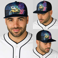 Hawaiian Plumeria and Hibiscus with Turtles Baseball Net Cap Polynesian Art Dark Cyan Color LT03 - Polynesian Pride