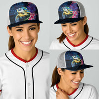 Hawaiian Plumeria and Hibiscus with Turtles Baseball Net Cap Polynesian Art Dark Cyan Color LT03 - Polynesian Pride