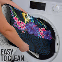 Hawaiian Plumeria and Hibiscus with Turtles Bathroom Set Polynesian Art Dark Cyan Color - Polynesian Pride