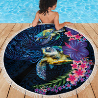 Hawaiian Plumeria and Hibiscus with Turtles Beach Blanket Polynesian Art Dark Cyan Color LT03 - Polynesian Pride