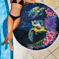 Hawaiian Plumeria and Hibiscus with Turtles Beach Blanket Polynesian Art Dark Cyan Color LT03 - Polynesian Pride