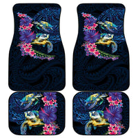 Hawaiian Plumeria and Hibiscus with Turtles Car Mats Polynesian Art Dark Cyan Color - Polynesian Pride