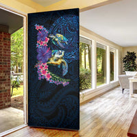 Hawaiian Plumeria and Hibiscus with Turtles Door Cover Polynesian Art Dark Cyan Color - Polynesian Pride
