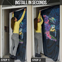 Hawaiian Plumeria and Hibiscus with Turtles Door Cover Polynesian Art Dark Cyan Color - Polynesian Pride