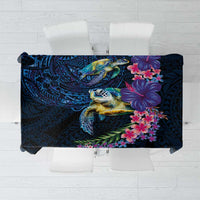 Hawaiian Plumeria and Hibiscus with Turtles Tablecloth Polynesian Art Dark Cyan Color LT03 Dark Cyan - Polynesian Pride