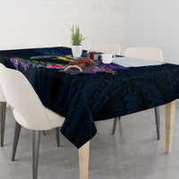 Hawaiian Plumeria and Hibiscus with Turtles Tablecloth Polynesian Art Dark Cyan Color LT03 - Polynesian Pride