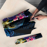 Hawaiian Plumeria and Hibiscus with Turtles Umbrella Polynesian Art Dark Cyan Color - Polynesian Pride