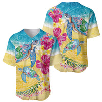 Hawaiian Tropical Plants Turtles Baseball Jersey Watercolor Style - Polynesian Pride