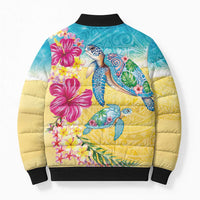 Hawaiian Tropical Plants Turtles Bomber Puffer Jacket Watercolor Style - Polynesian Pride