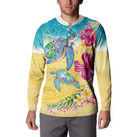 Hawaiian Tropical Plants Turtles Button Sweatshirt Watercolor Style - Polynesian Pride