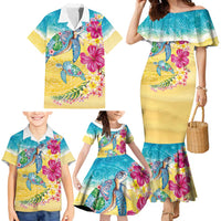Hawaiian Tropical Plants Turtles Family Matching Mermaid Dress and Hawaiian Shirt Watercolor Style - Polynesian Pride