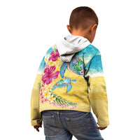Hawaiian Tropical Plants Turtles Kid Hoodie Watercolor Style - Polynesian Pride