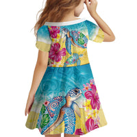 Hawaiian Tropical Plants Turtles Kid Short Sleeve Dress Watercolor Style LT03 - Polynesian Pride
