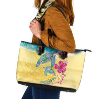 Hawaiian Tropical Plants Turtles Leather Tote Bag Watercolor Style LT03 Multicolor - Polynesian Pride