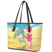 Hawaiian Tropical Plants Turtles Leather Tote Bag Watercolor Style LT03 - Polynesian Pride