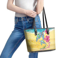 Hawaiian Tropical Plants Turtles Leather Tote Bag Watercolor Style LT03 - Polynesian Pride