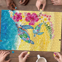 Hawaiian Tropical Plants Turtles Puzzle Watercolor Style - Polynesian Pride