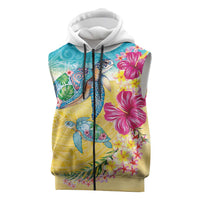 Hawaiian Tropical Plants Turtles Sleeveless Zip Hoodie Watercolor Style LT03 Multicolor - Polynesian Pride