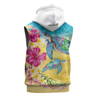Hawaiian Tropical Plants Turtles Sleeveless Zip Hoodie Watercolor Style LT03 - Polynesian Pride