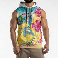 Hawaiian Tropical Plants Turtles Sleeveless Zip Hoodie Watercolor Style LT03 - Polynesian Pride