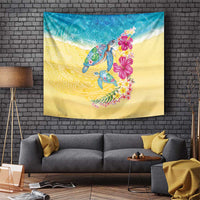 Hawaiian Tropical Plants Turtles Tapestry Watercolor Style - Polynesian Pride