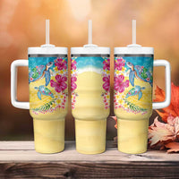 Hawaiian Tropical Plants Turtles Tumbler With Handle Watercolor Style - Polynesian Pride