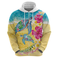 Hawaiian Tropical Plants Turtles Zip Hoodie Watercolor Style - Polynesian Pride