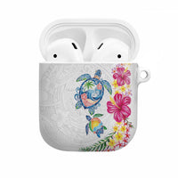 Hawaiian Abstract Art Turtles AirPods Case with Plumeria and Hibiscus LT03 White - Polynesian Pride