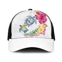Hawaiian Abstract Art Turtles Baseball Net Cap with Plumeria and Hibiscus LT03 One Size Black White - Polynesian Pride