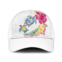 Hawaiian Abstract Art Turtles Baseball Net Cap with Plumeria and Hibiscus LT03 One Size White White - Polynesian Pride