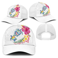 Hawaiian Abstract Art Turtles Baseball Net Cap with Plumeria and Hibiscus LT03 - Polynesian Pride
