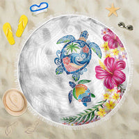 Hawaiian Abstract Art Turtles Beach Blanket with Plumeria and Hibiscus LT03 One Size 150cm White - Polynesian Pride