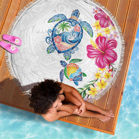 Hawaiian Abstract Art Turtles Beach Blanket with Plumeria and Hibiscus LT03 - Polynesian Pride