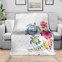 Hawaiian Abstract Art Turtles Blanket with Plumeria and Hibiscus - Polynesian Pride