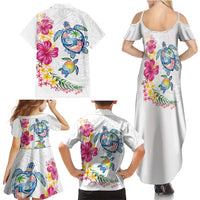 Hawaiian Abstract Art Turtles Family Matching Summer Maxi Dress and Hawaiian Shirt with Plumeria and Hibiscus - Polynesian Pride