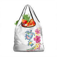 Hawaiian Abstract Art Turtles Grocery Bag with Plumeria and Hibiscus LT03 1-pack One Size White - Polynesian Pride