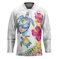 Hawaiian Abstract Art Turtles Hockey Jersey with Plumeria and Hibiscus LT03 Unisex White - Polynesian Pride