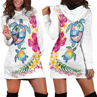 Hawaiian Abstract Art Turtles Hoodie Dress with Plumeria and Hibiscus - Polynesian Pride
