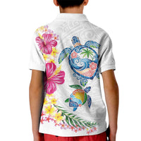Hawaiian Abstract Art Turtles Kid Polo Shirt with Plumeria and Hibiscus LT03 - Polynesian Pride
