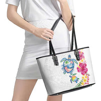 Hawaiian Abstract Art Turtles Leather Tote Bag with Plumeria and Hibiscus LT03 - Polynesian Pride