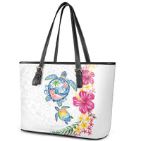 Hawaiian Abstract Art Turtles Leather Tote Bag with Plumeria and Hibiscus LT03 - Polynesian Pride
